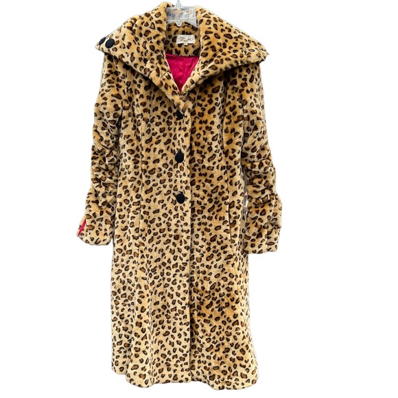 Vintage Cheetah Coat Leopard Fur Teddy Jacket Cowl Neck Fuzzy SZ L Retro Mobwife - Picture 2 of 12
